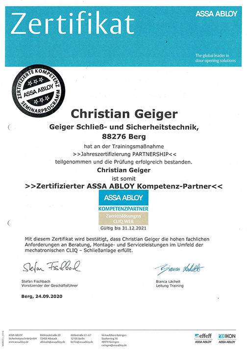 ASSA ABLOY Kompetenzpartner CLIQ WEB C Geiger